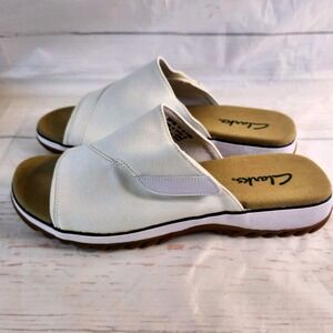 Clarks White‎ Leather Sandals Adjustable Strap Slide -  Women's Size 11M